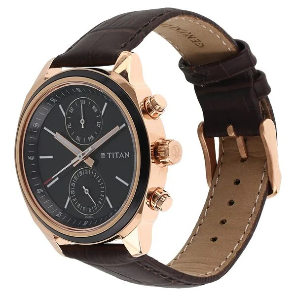 Titan Quartz Multifunction Blue Dial Leather Strap Watch for Men - Image 2