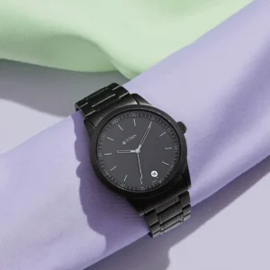 Titan Minimals Quartz Analog with Date Black Dial Black Metal Strap Watch For Men