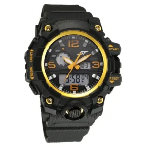SF Sparq Quartz Digital Analog Digital Black Round Dial Black Polyurethane Strap Watch For Men